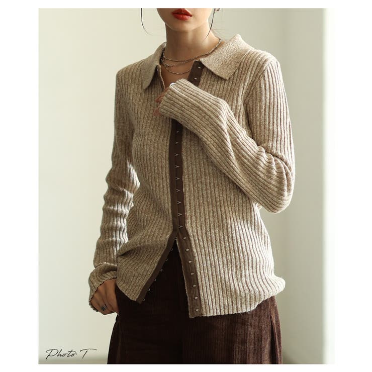 大人のニュアンスを与えるミックスニットホック付きポロトップス レディース | Sawa a la mode | 詳細画像2 