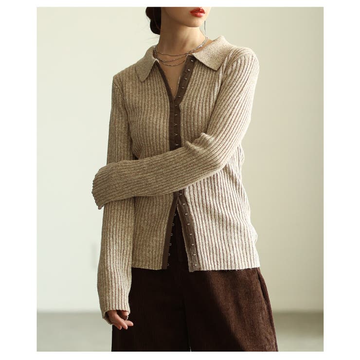 大人のニュアンスを与えるミックスニットホック付きポロトップス レディース | Sawa a la mode | 詳細画像12 