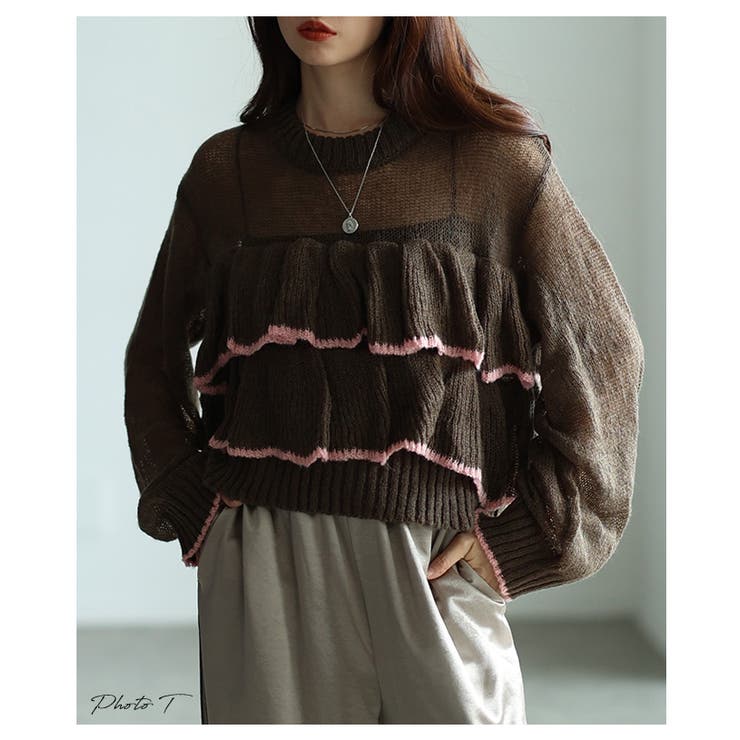 乙女心を擽る透かしモヘア配色フリルトップス レディース ファッション | Sawa a la mode | 詳細画像2 