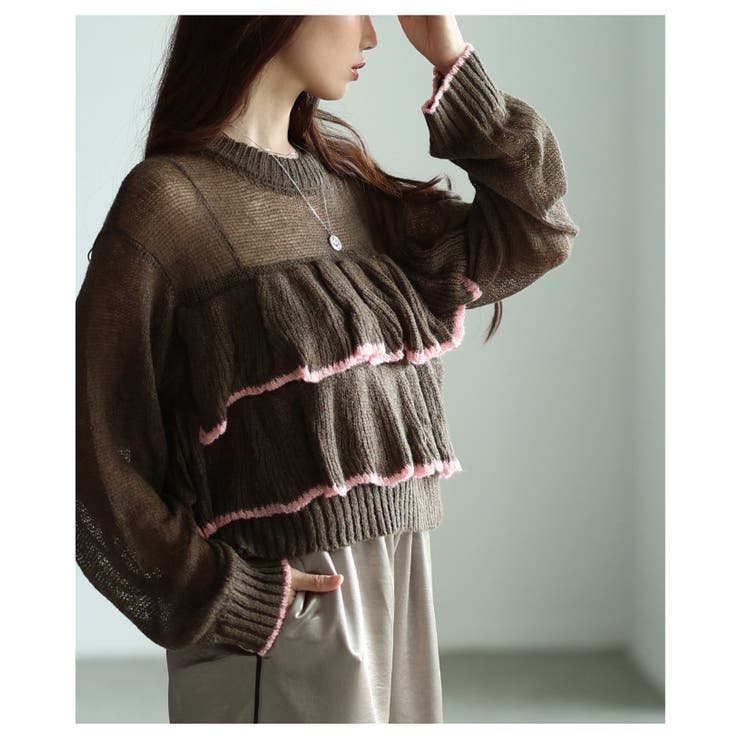 乙女心を擽る透かしモヘア配色フリルトップス レディース ファッション | Sawa a la mode | 詳細画像4 