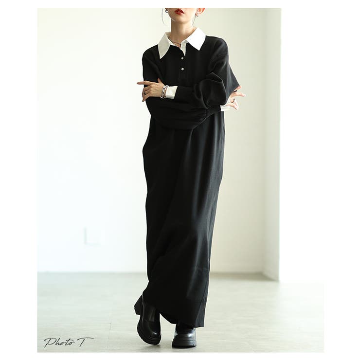 トラッドな雰囲気溢れるフェイクレイヤードニットロングワンピース レディース | Sawa a la mode | 詳細画像2 