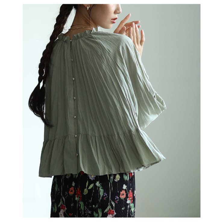 前後で楽しめる2wayシャーリングペプラムブラウス レディース ファッション | Sawa a la mode | 詳細画像8 