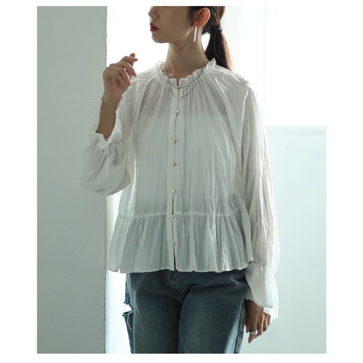 前後で楽しめる2wayシャーリングペプラムブラウス レディース ファッション | Sawa a la mode | 詳細画像19 