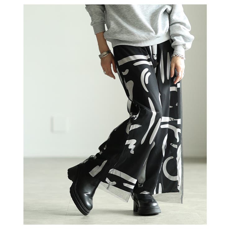 アートを纏うペイントプリントチュールレイヤードワイドパンツ レディース ファッシ… | Sawa a la mode | 詳細画像9 