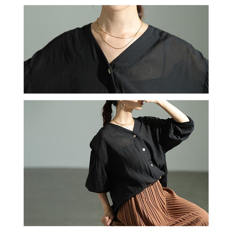 大人の抜け感纏うVネックフィッシュテールシアーブラウス レディース ファッション | Sawa a la mode | 詳細画像5 