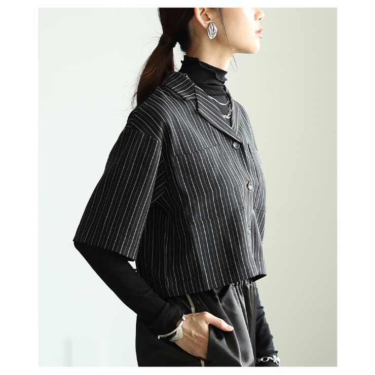 後ろ姿にヒトクセ足すバックジップストライプジャケット レディース ファッション | Sawa a la mode | 詳細画像7 