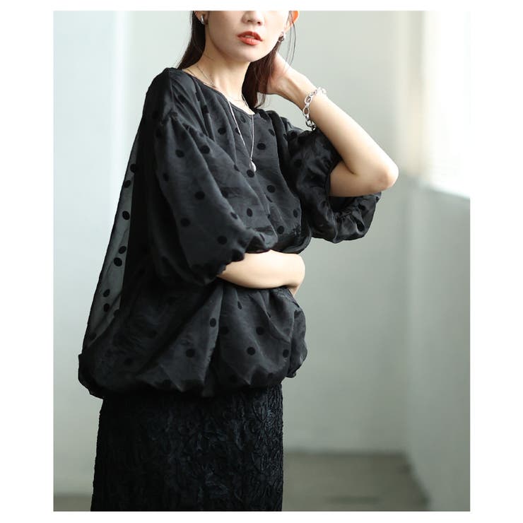 夢見心地なフロッキードットオーガンジーバルーントップス レディース ファッション | Sawa a la mode | 詳細画像4 