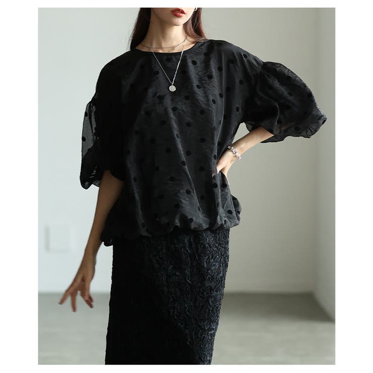 夢見心地なフロッキードットオーガンジーバルーントップス レディース ファッション | Sawa a la mode | 詳細画像7 