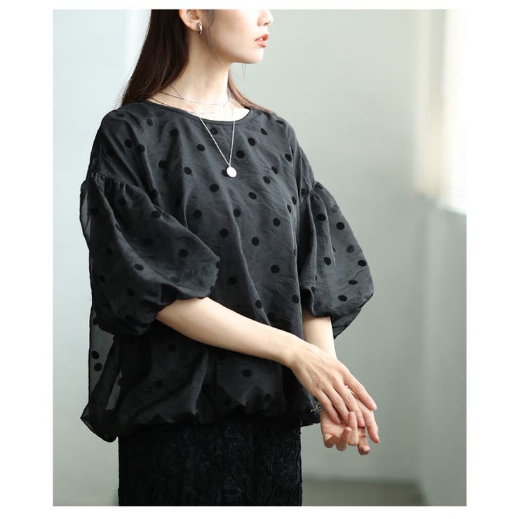 夢見心地なフロッキードットオーガンジーバルーントップス レディース ファッション | Sawa a la mode | 詳細画像9 
