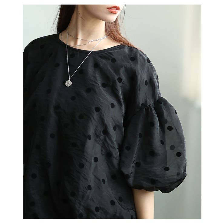 夢見心地なフロッキードットオーガンジーバルーントップス レディース ファッション | Sawa a la mode | 詳細画像10 