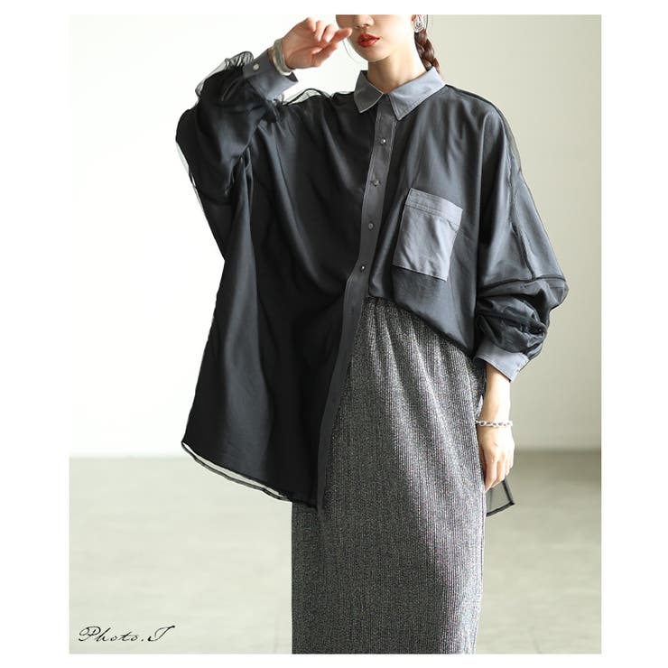 モードに揺れるオーガンジーレイヤードオーバーシャツ レディース ファッション | Sawa a la mode | 詳細画像2 