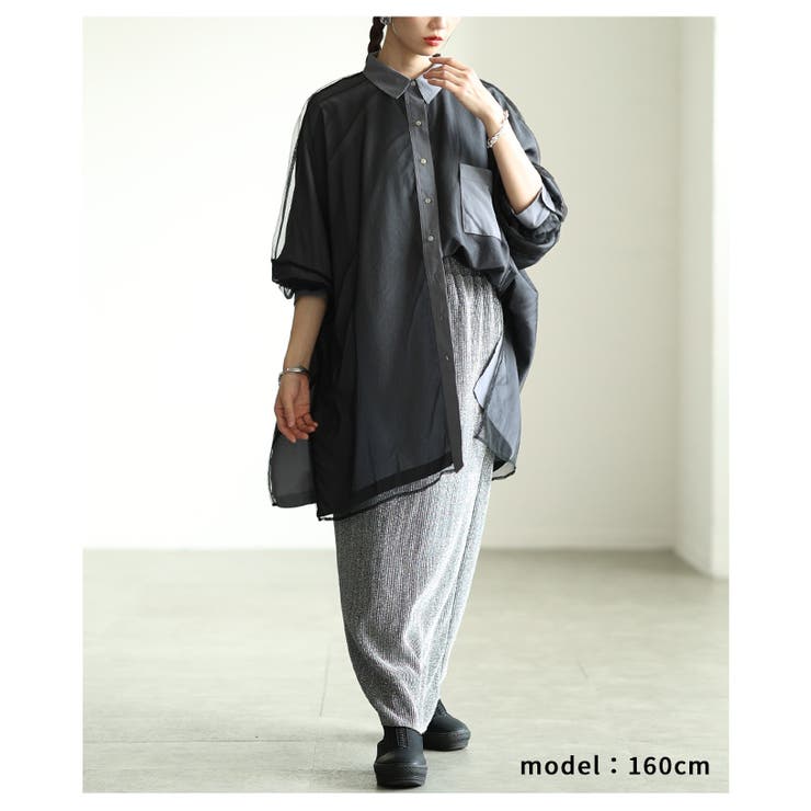 モードに揺れるオーガンジーレイヤードオーバーシャツ レディース ファッション | Sawa a la mode | 詳細画像4 