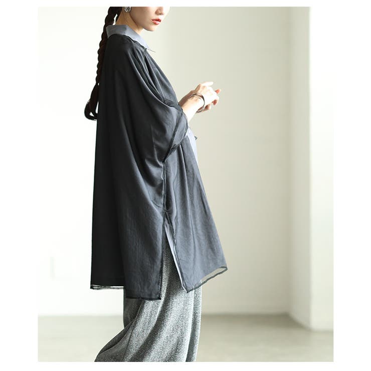 モードに揺れるオーガンジーレイヤードオーバーシャツ レディース ファッション | Sawa a la mode | 詳細画像8 
