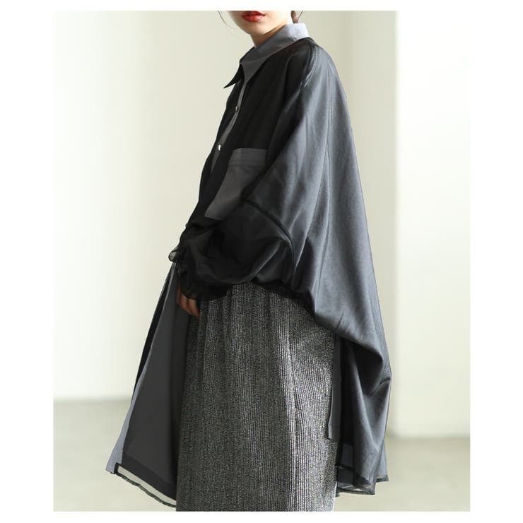 モードに揺れるオーガンジーレイヤードオーバーシャツ レディース ファッション | Sawa a la mode | 詳細画像9 