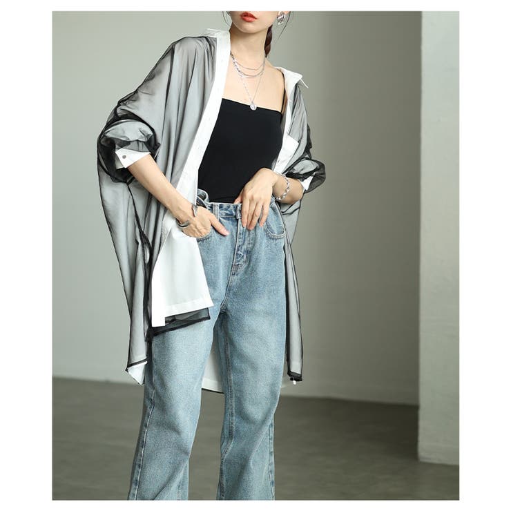 モードに揺れるオーガンジーレイヤードオーバーシャツ レディース ファッション | Sawa a la mode | 詳細画像10 