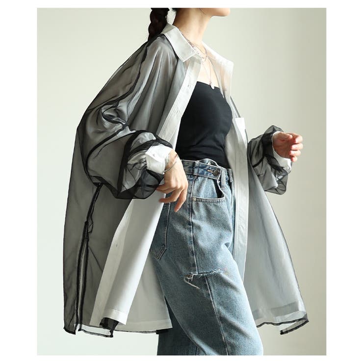 モードに揺れるオーガンジーレイヤードオーバーシャツ レディース ファッション | Sawa a la mode | 詳細画像13 