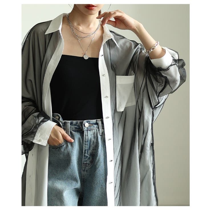 モードに揺れるオーガンジーレイヤードオーバーシャツ レディース ファッション | Sawa a la mode | 詳細画像14 