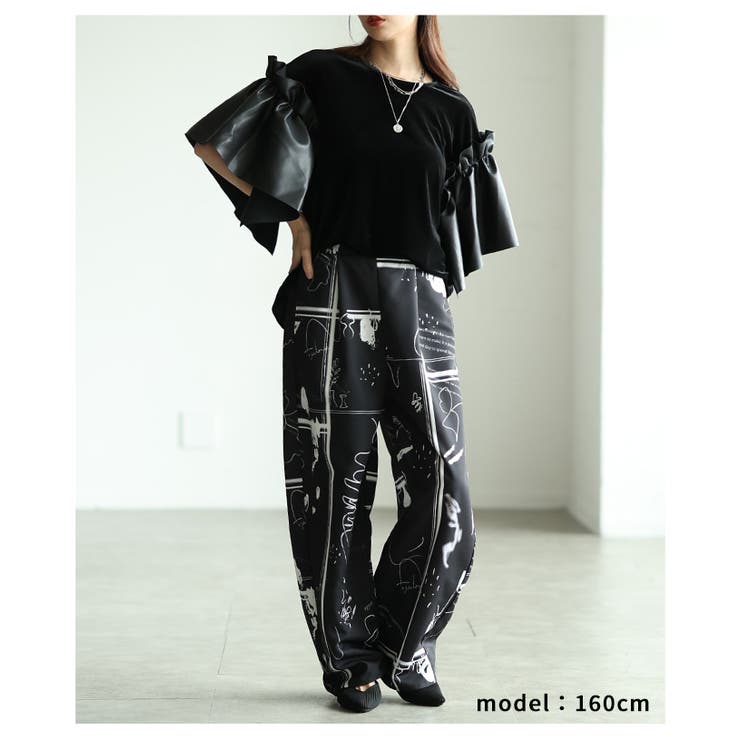 モードに揺れるベロア×フェイクレザーフレアスリーブトップス レディース ファッシ… | Sawa a la mode | 詳細画像4 