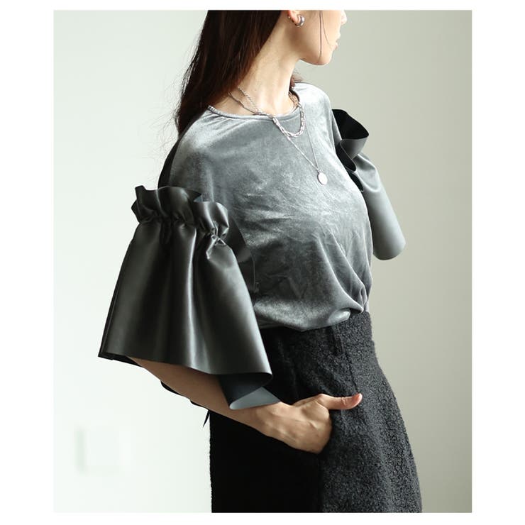 モードに揺れるベロア×フェイクレザーフレアスリーブトップス レディース ファッシ… | Sawa a la mode | 詳細画像18 