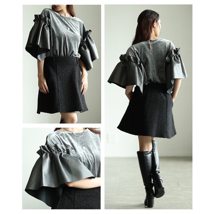 モードに揺れるベロア×フェイクレザーフレアスリーブトップス レディース ファッシ… | Sawa a la mode | 詳細画像19 