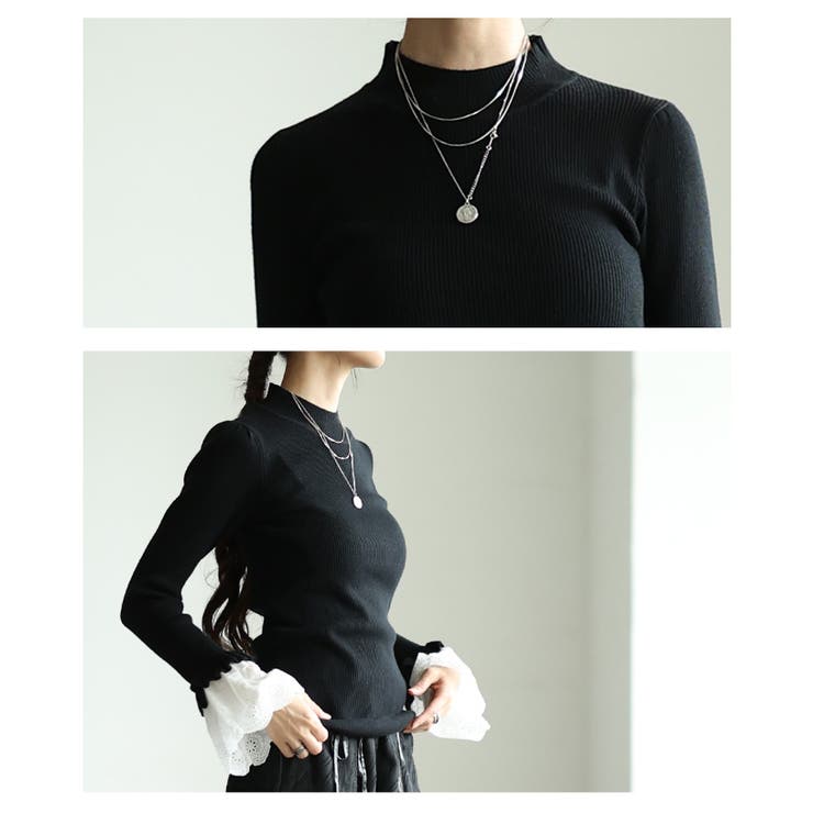 手元の華やぎに惚れるフレアレーススリーブリブニットトップス レディース | Sawa a la mode | 詳細画像5 