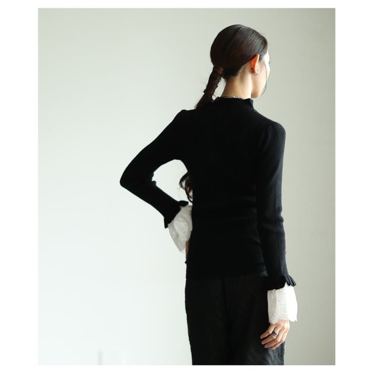 手元の華やぎに惚れるフレアレーススリーブリブニットトップス レディース | Sawa a la mode | 詳細画像12 