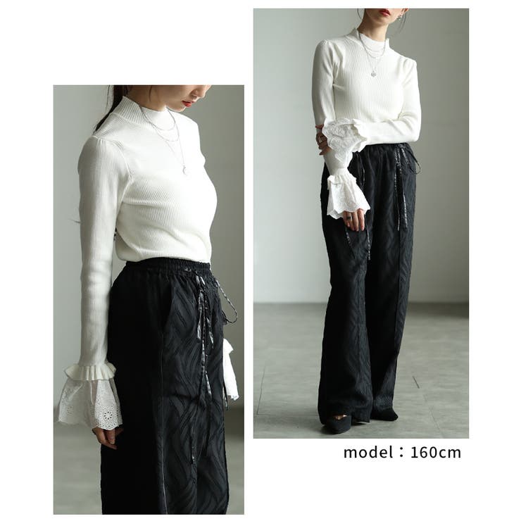手元の華やぎに惚れるフレアレーススリーブリブニットトップス レディース | Sawa a la mode | 詳細画像15 
