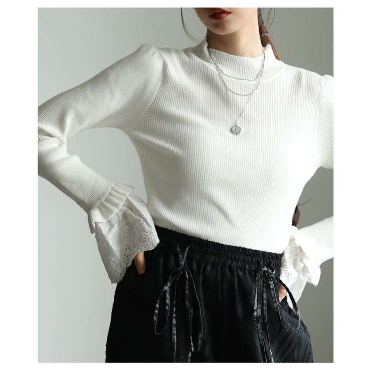 手元の華やぎに惚れるフレアレーススリーブリブニットトップス レディース | Sawa a la mode | 詳細画像16 