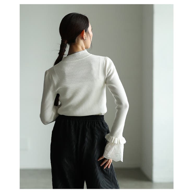 手元の華やぎに惚れるフレアレーススリーブリブニットトップス レディース | Sawa a la mode | 詳細画像17 