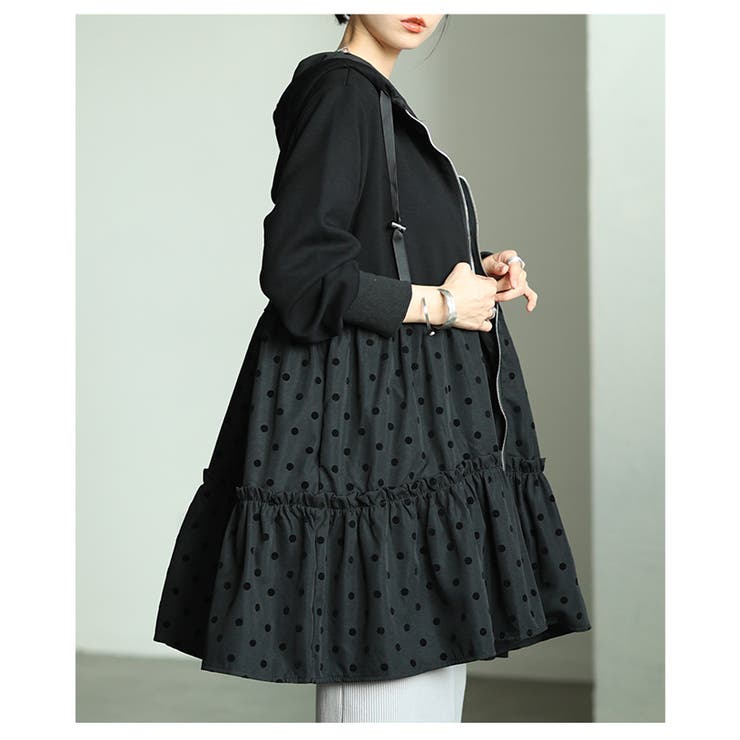 テンション上げる異素材ドット柄ティアードロングパーカー レディース ファッション | Sawa a la mode | 詳細画像12 