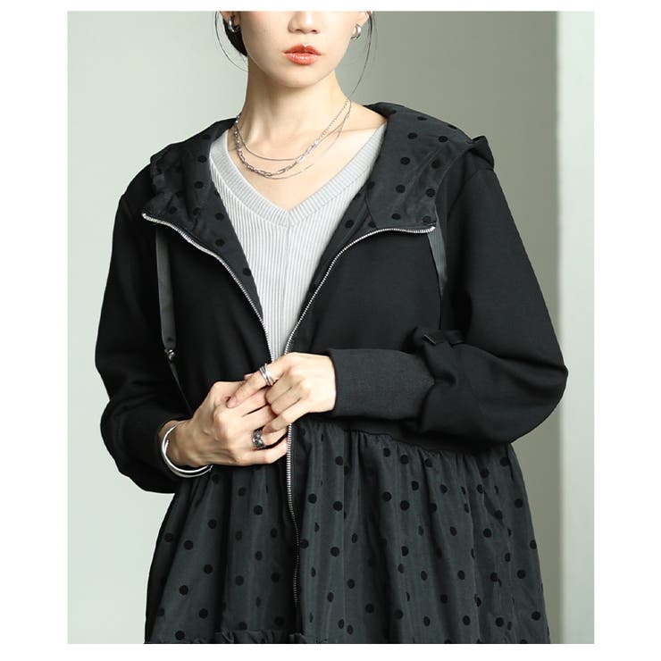 テンション上げる異素材ドット柄ティアードロングパーカー レディース ファッション | Sawa a la mode | 詳細画像16 