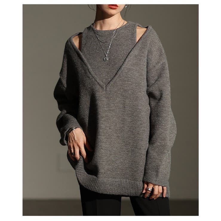 モードな存在感纏うアメリカンスリーブVネックニットトップス レディース | Sawa a la mode | 詳細画像11 