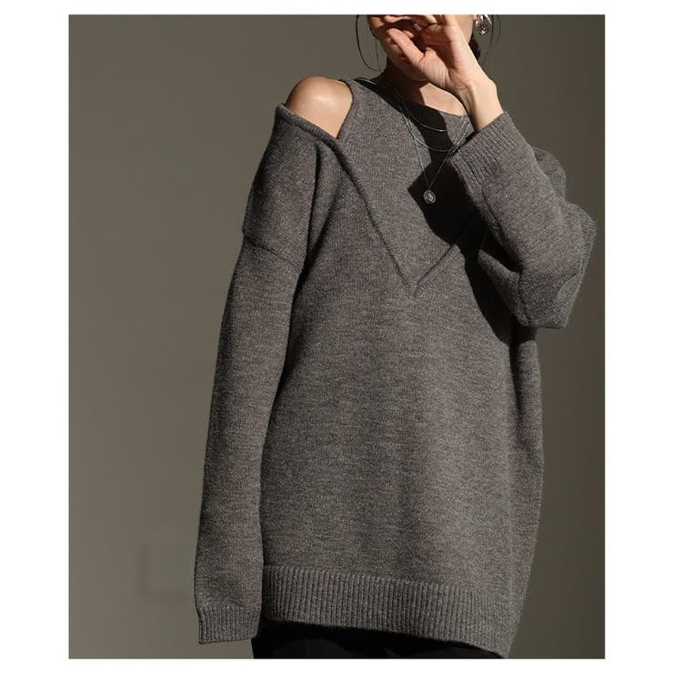 モードな存在感纏うアメリカンスリーブVネックニットトップス レディース | Sawa a la mode | 詳細画像12 