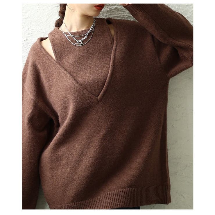 モードな存在感纏うアメリカンスリーブVネックニットトップス レディース | Sawa a la mode | 詳細画像22 