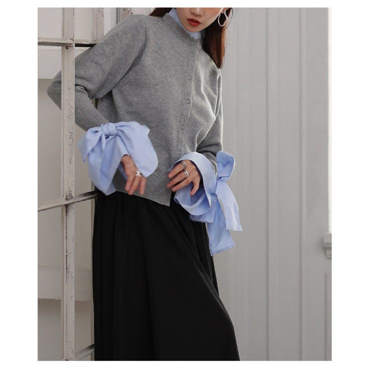 重ね着いらずのレイヤード風袖リボンカーディガン レディース ファッション | Sawa a la mode | 詳細画像4 