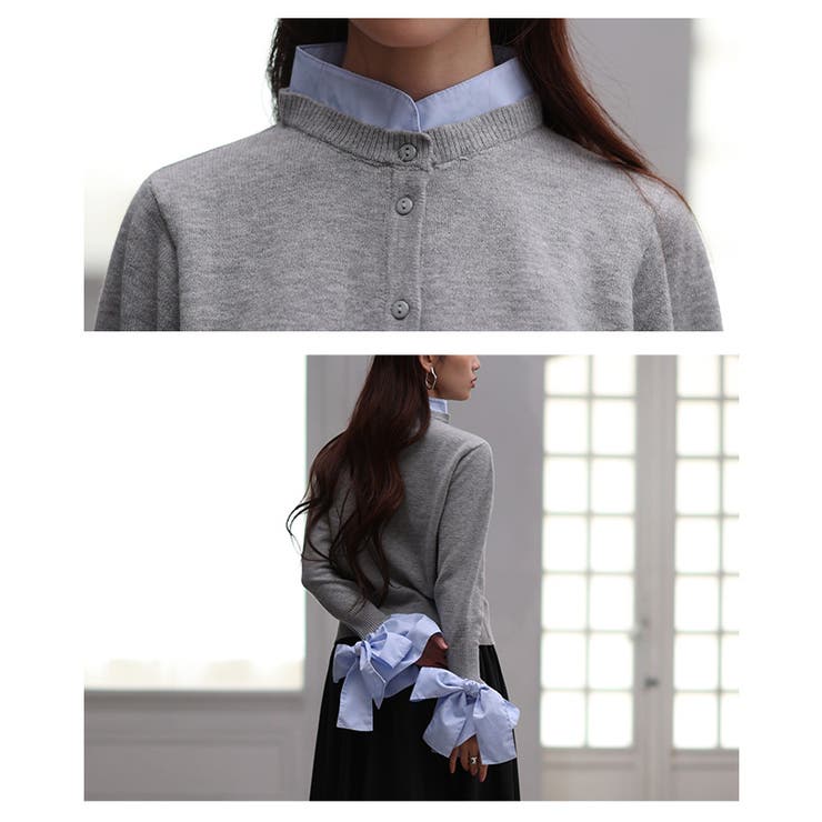 重ね着いらずのレイヤード風袖リボンカーディガン レディース ファッション | Sawa a la mode | 詳細画像5 