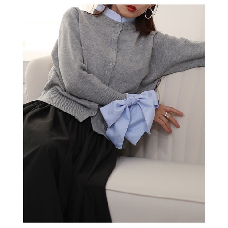 重ね着いらずのレイヤード風袖リボンカーディガン レディース ファッション | Sawa a la mode | 詳細画像9 
