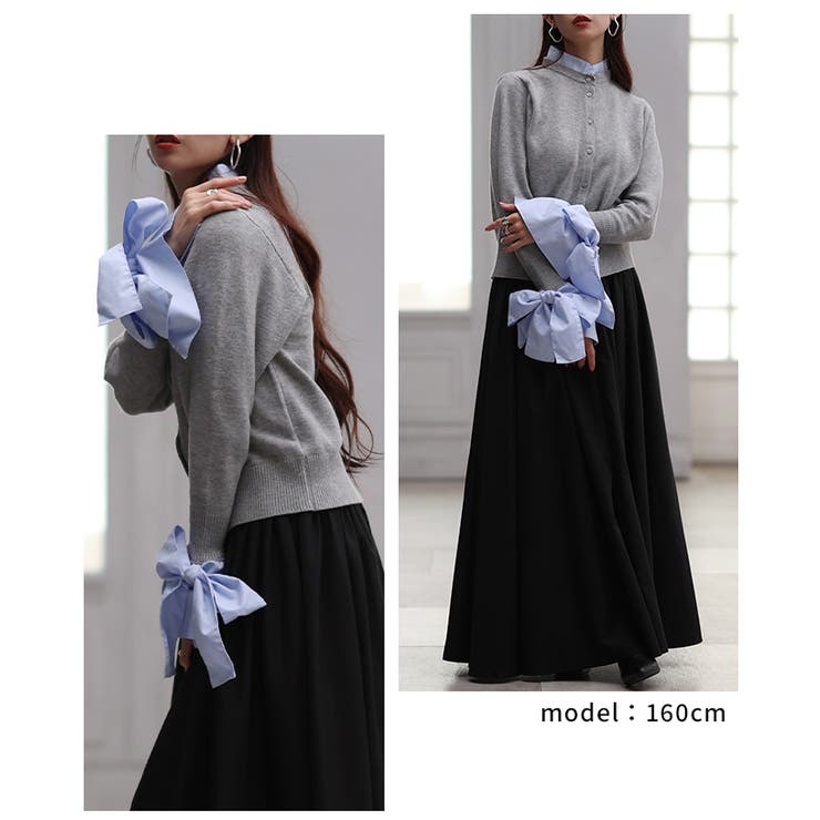 重ね着いらずのレイヤード風袖リボンカーディガン レディース ファッション | Sawa a la mode | 詳細画像10 