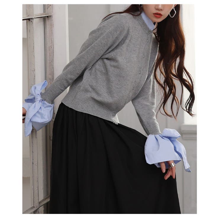 重ね着いらずのレイヤード風袖リボンカーディガン レディース ファッション | Sawa a la mode | 詳細画像15 