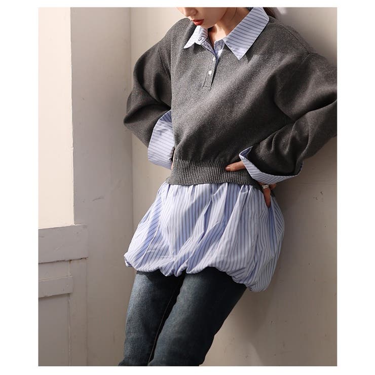 トレンドを抑えたフェイクレイヤードバルーンヘムトップス レディース ファッション | Sawa a la mode | 詳細画像11 