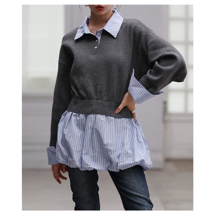 トレンドを抑えたフェイクレイヤードバルーンヘムトップス レディース ファッション | Sawa a la mode | 詳細画像12 