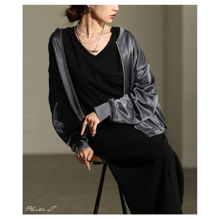 品格を落とし込んだ裾ドロストジップアップサテンブルゾン レディース ファッション | Sawa a la mode | 詳細画像2 