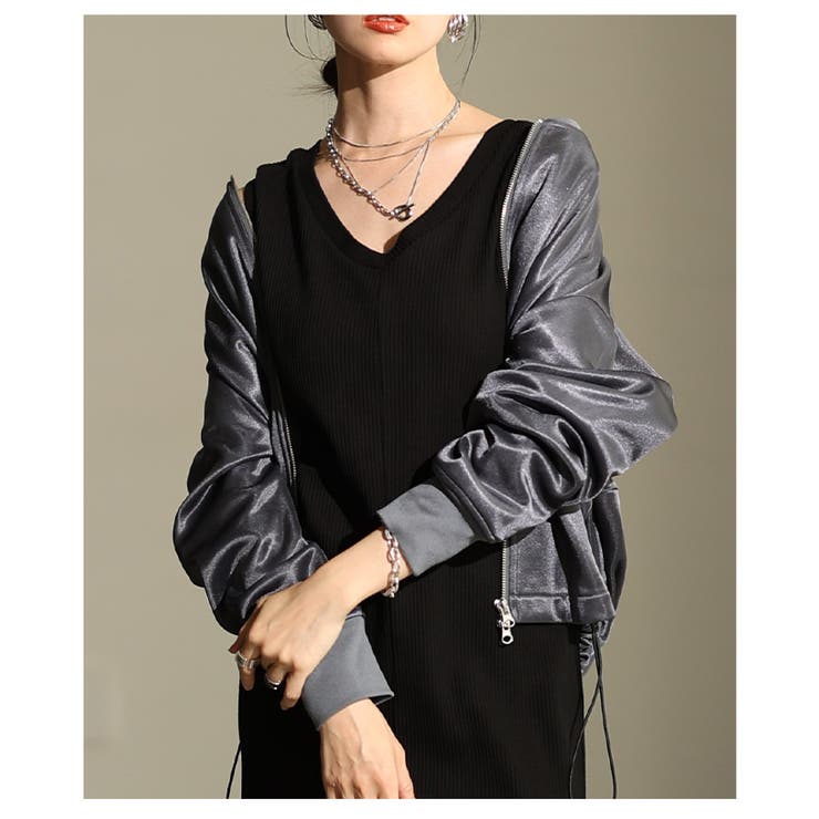 品格を落とし込んだ裾ドロストジップアップサテンブルゾン レディース ファッション | Sawa a la mode | 詳細画像8 