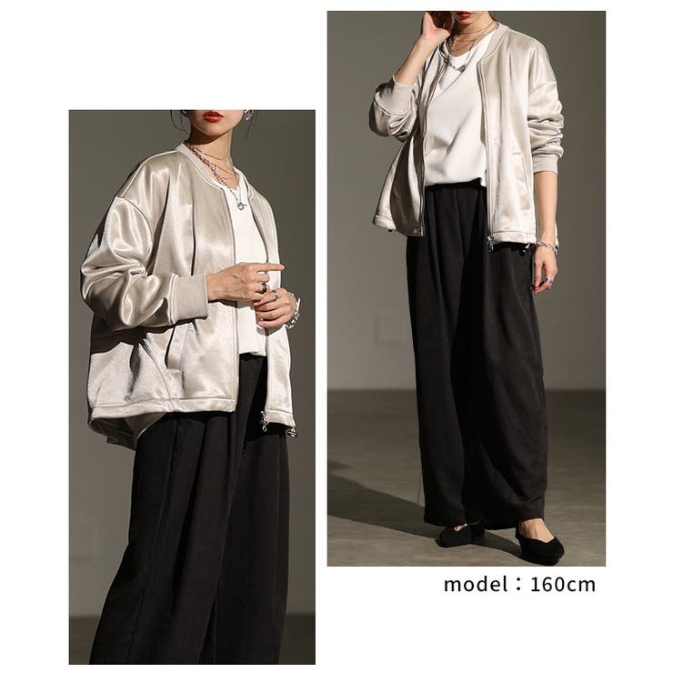 品格を落とし込んだ裾ドロストジップアップサテンブルゾン レディース ファッション | Sawa a la mode | 詳細画像15 