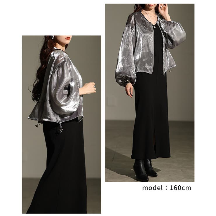 光沢感が美しい大人のシャイニーオーガンジーブルゾン レディース ファッション | Sawa a la mode | 詳細画像10 