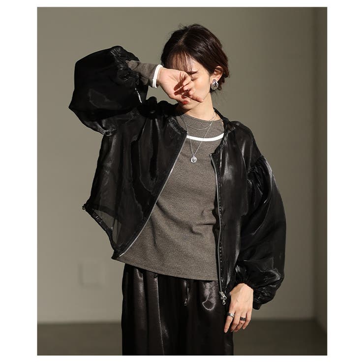 光沢感が美しい大人のシャイニーオーガンジーブルゾン レディース ファッション | Sawa a la mode | 詳細画像12 