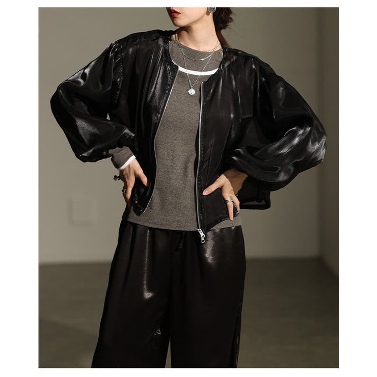 光沢感が美しい大人のシャイニーオーガンジーブルゾン レディース ファッション | Sawa a la mode | 詳細画像15 