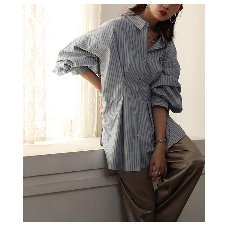 大人のきちんとモードスタイルをつくるストライプウエストタックシャツ レディース … | Sawa a la mode | 詳細画像16 