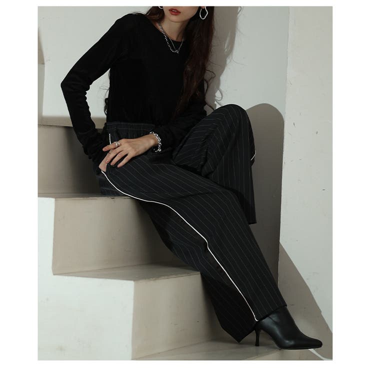 ラクして毎日映えるサイドラインピンストライプパンツ レディース ボトムス | Sawa a la mode | 詳細画像16 