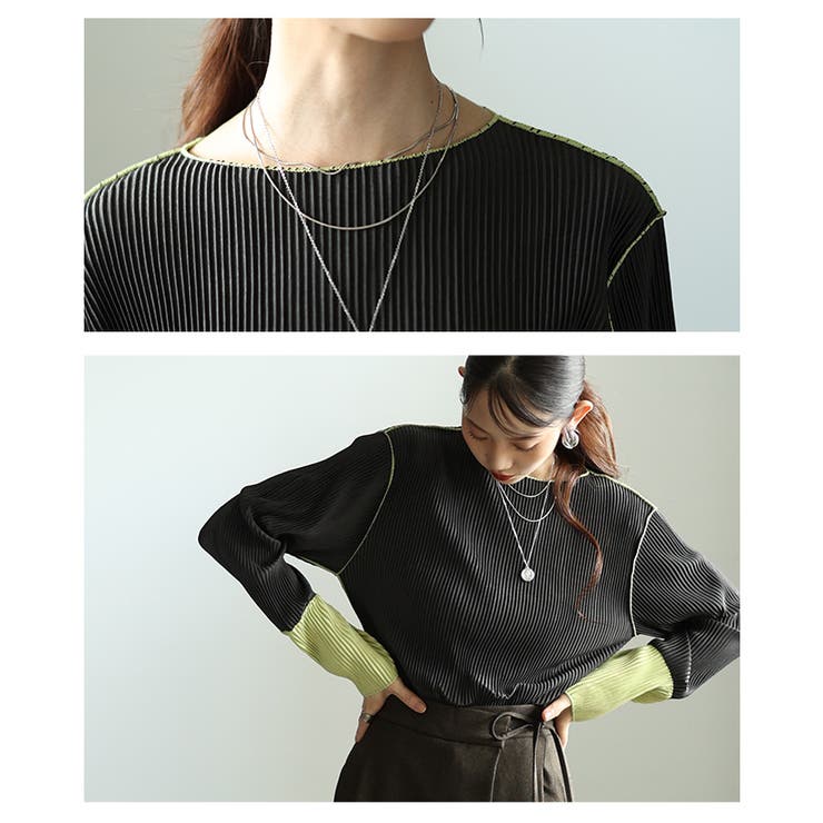 コーデのアクセントになるバイカラースリーブプリーツトップス レディース | Sawa a la mode | 詳細画像5 